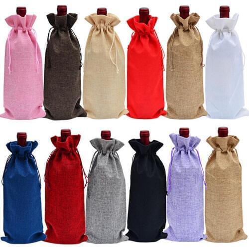 Jute Wine Bottle Covers Champagne Wine Packaging Gift Bags Rustic Christmas Wedding Table Decoration 16x36cm LX8120