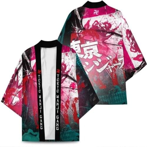 Anime Tokyo Avengers leisure Cosplay Tshirt Cartoon Haori Kimono cool Short-sleeve Cloak of Draken Manji Gang for Summer Tee Men