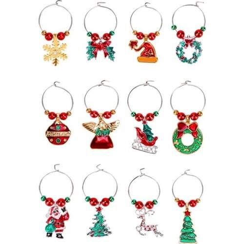 Hot XD-12 PC Wine Gl Charms Christmas Themed Wine Gl Markers Cute Drink Rings Tags for Christmas Party Favors