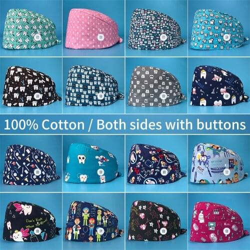 Customizable high quality cotton printed surgical cap dental care scrub cap beauty salon nurse cap spa working cap wholesale