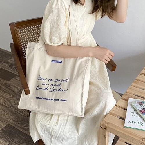 Travel In London Women Canvas Shoulder Bag Shopping Bags Students Books Tote Twill Weave Cotton Cloth Handbags For Ladies