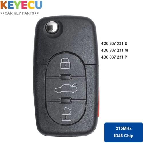 KEYECU 315MHz ID48 P/N: 4D0 837 231 E/ 4D0 837 231 M/ 4D0 837 231 P Flip 4 Btn Remote Key Fob for Audi A2 A4 A6 A8 S8 TT Quattro