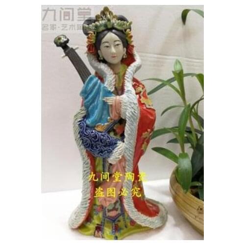 Beauty Wang Zhaojun Shiwan porcelain doll classic ladies Chinese style frame girl Beauty figure Sculpture statue Home Decoration