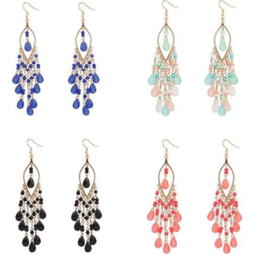 Fashion 2021 Earrings With Black Diomand 1pair Women Charm Bohemian Colorful Beads Ear Drops Dangle Tassels Earrings Серьги