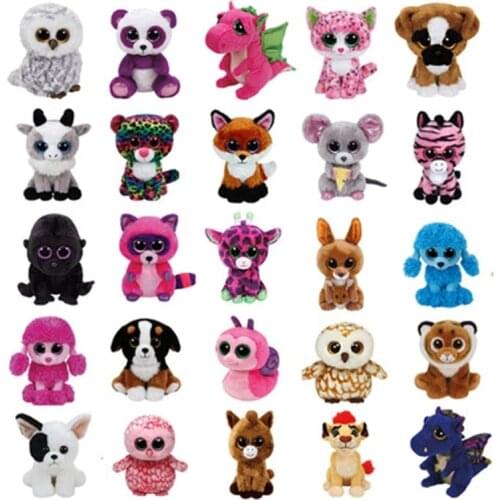 New 6"15CM Ty Beanie Boos Big Eyes Cat Dog Fox Koala Leopard Owl Monkey Goat Tortoise Plushie Cute Doll Toys Decor Child Gift