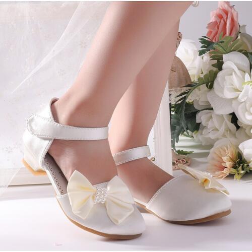 New Kids Shoes For Girl Princess School Shoes For Party And Wedding Flower Bowtie Children Leather Shoes Fashion High Heel Shoes