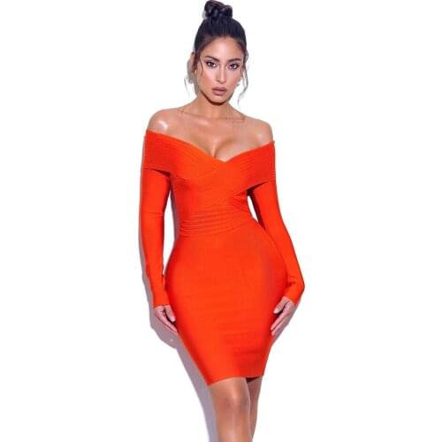2020 Winter New High Quality Womens Rayon Fiber Bodycon Bandage Dress Vestidos Mini Long Sleeve Sexy Party Club Dresses