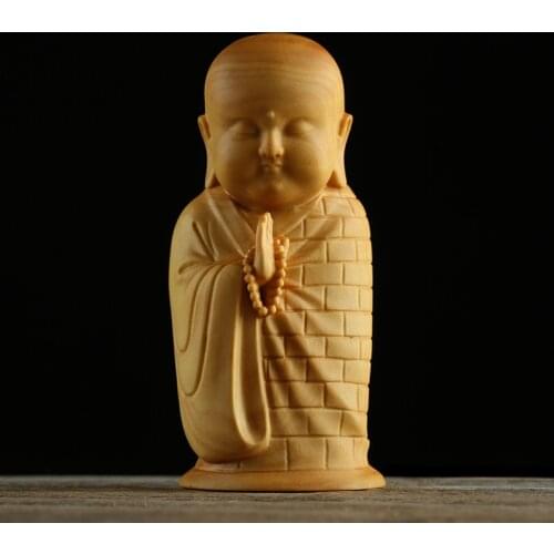 New Chinese Style Young Monk Character Solid Wood Zen Home Decoration Tea Pet Collection