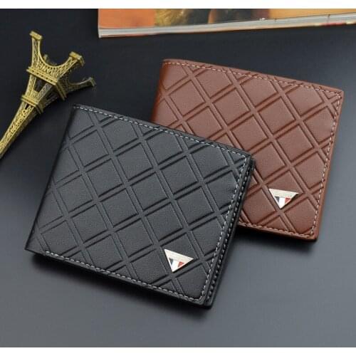 New Mens Wallet Fashion Short Embossed Plaid Male Card Holder Multifunctional Soft Wallets Horizontal High Capacity Coin Purse