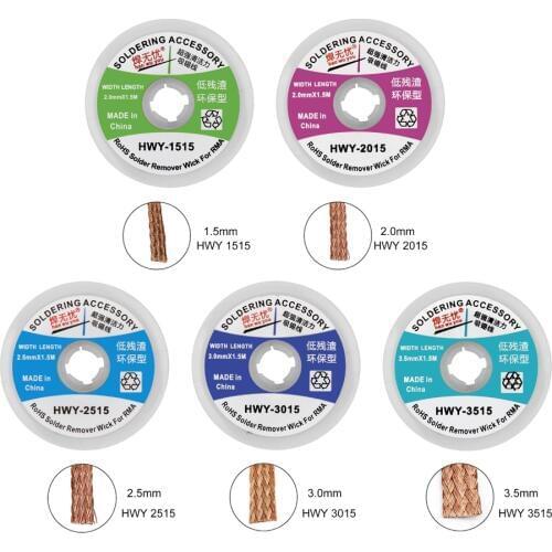 Desoldering Braid Soldering Solder Remover Wick 1.5mm 2.0mm 2.5mm 3.0mm 3.5mm Length1.5M 5 FT For Soldering