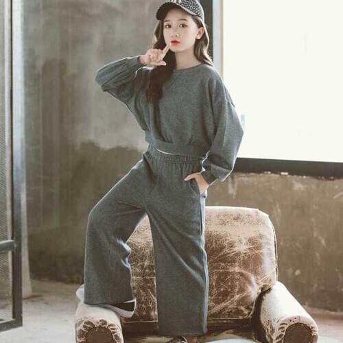 Autumn 2020 Teens Girls Casual Two Piece Set Kids Tops Hoodie Pants Set Suit Children Clothes Set Girl Cotton Sports Sets Fall