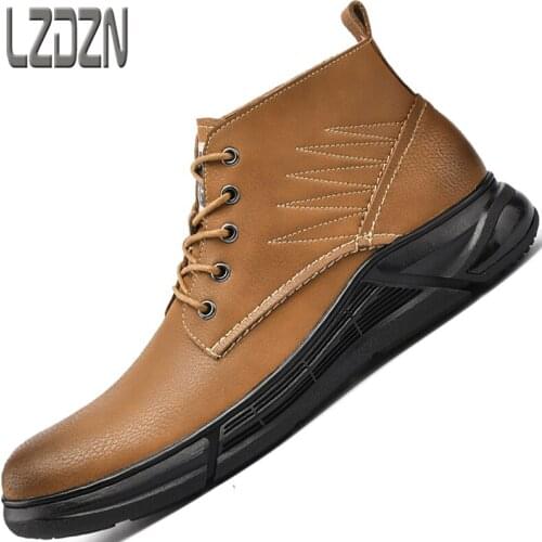 Autumn Mens Leather Shoes Casual Martin Shoes High Waist Mid-Cut Mens Boots Leather Boots Big Head American British Trend