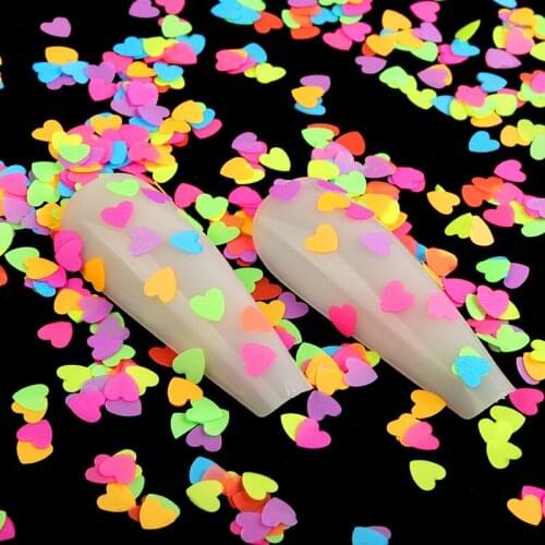 Valentines Day Love Heart Sequins For Nail Design Neon Pigment Glitter Flakes Nail Art Decorations Gel Polish Manicure Decals