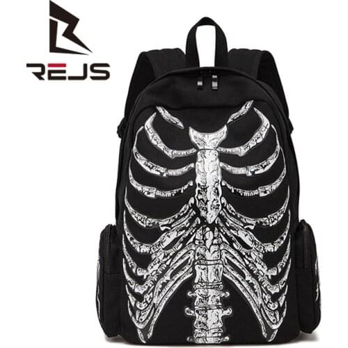 REJS LANGT Casual Backpack Men Skull Halloween Backpack Laptop 15.6 Inch Trendy European American Printed School Daypack Bags
