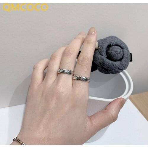 QMCOCO Minimalist 925 Silver Finger Rings New Fashion Creative Geometric Vintage Gold Plated Bride Jewelry Gifts For Woma