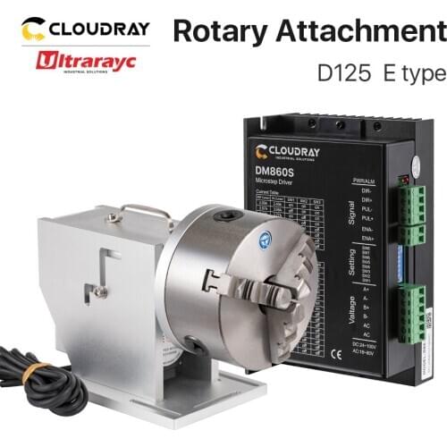 Ultrarayc Rotary Device Max. 125mm Diameter with Three Chuck Rotary Attachment + Nema 34 Motor + DM860S Driver for Co2 & Fiber