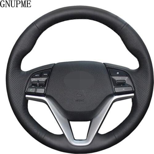 Hand-stitched DIY Black Artificial Leather Car Steering Wheel Cover For Hyundai Tucson 3 2015 2016 2017 2018 2019