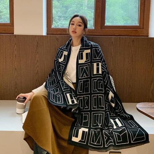 Luxury brand Winter Scarf Women Soft Cashmere Warm Pashmina Lattice Letters Scarves Wrap Thick Long Shawl Bufanda Stoles Hijabs