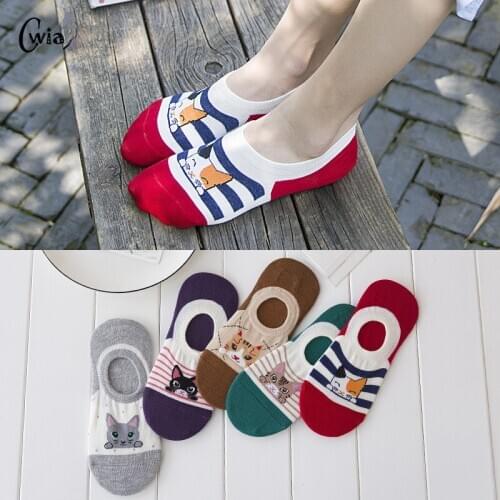 CAT Comfortable Summer Boat Socks Woman Cotton Cartoon Socks Invisible girl boy slipper casual hosiery 4pair=8pcs WS107