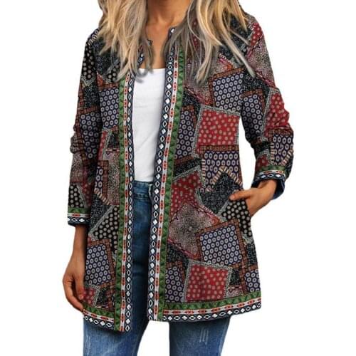 5XL Jacket Coat Women Fashion Coat Ethnic Thermal Leaves Wash Painting Women Coat for Autumn Cardigan Loose Outerwear Chic Top