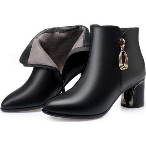 100% Natural Full Cowhide Ankle Boots Autumn Boots Women Shoes Fashion Boots High Heel Shoes Woman Wedding Shoes Winter Boots