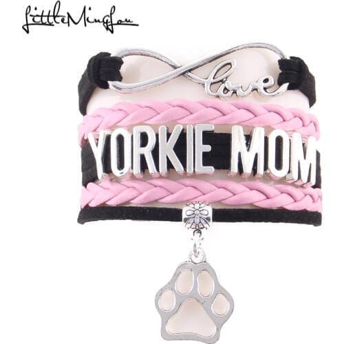 Little Minglou Infinity love YORKIE MOM Bracelet dog paw charm leather wrap bracelets & bangles for women jewelry drop shipping