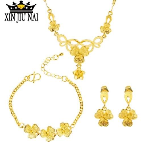 New arrival luxury personality retro classic clover womens wedding celebration bracelet necklace earrings jewelry set wedding