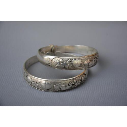 Rare Qing Dynasty Silver bracelet, mandarin ducks, a pair, free shipping