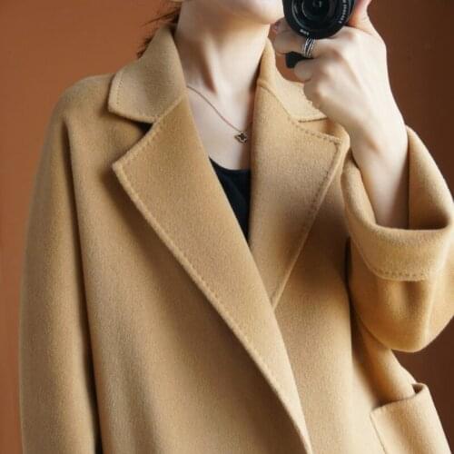 Autumn and winter 21 new double-sided cashmere coat womens medium and long profile loose thickened 100% wool tweed coat