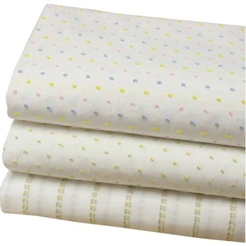 100% Cotton Cutting Motif Pastoral Cute Color Yellow Dots Stripe Fabric Thin for Summer Girl Doll Dress Skirt Blouse Craft Quilt