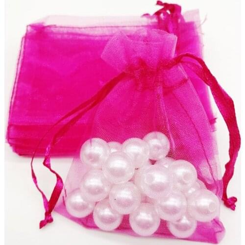 100pcs Organza Bags Rose Red Organza Gift Bags For Jewelry Packaging Display Christmas Wedding Jewelry Storage Drawstring Bag