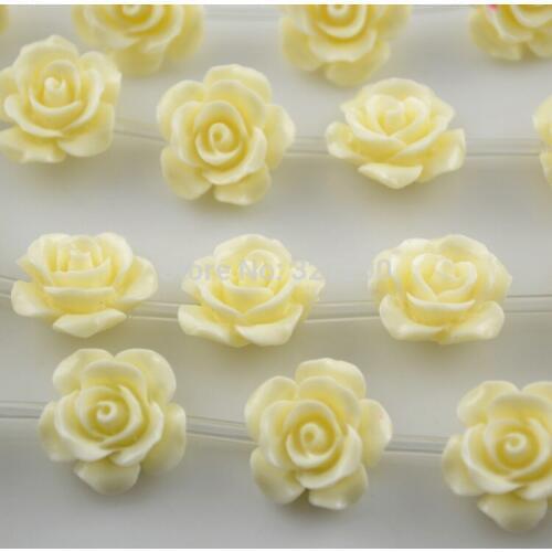 30beads 15mm Resin Flower Carved Beads Ivory White Color Plastic Beads For Jewelry Making And Design Materials