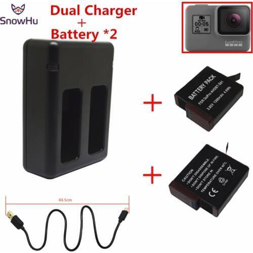 SnowHu for GoPro Hero 7 6 5 Battery 2PCS 1220mAh Battery + USB Dual Battery Charger For Hero 7 6 5 Camera Accessories GP508B