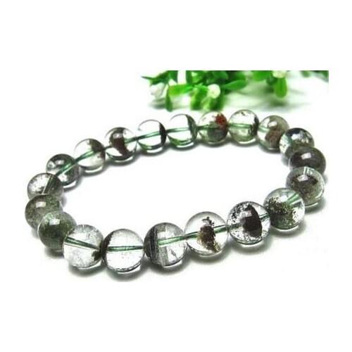 Free shipping 10-10.5MM Natural Clear Green Phantom Quartz Crystal Round Beads Bracele