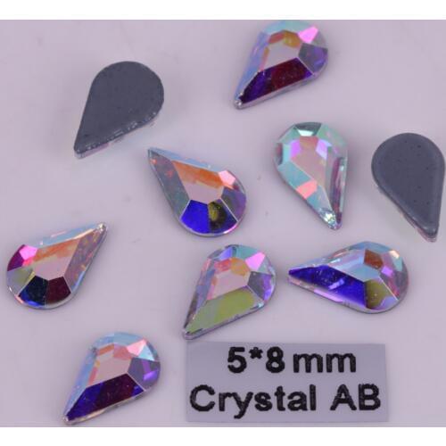 Free Shipping! High Quality 5x8mm Crystal AB Drop Flat Back Hotfix Rhinestones / Iron On Flat Back Crystals