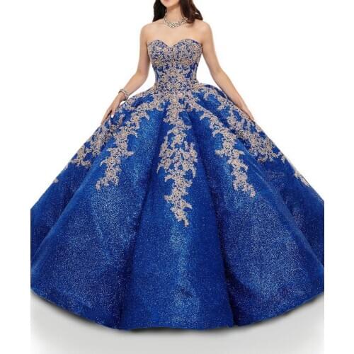 Gold Appliqeus Glitter Prom Dresses 2021 Sweetheart Ball Gown Formal Evening Party Dress Robe De Soiree