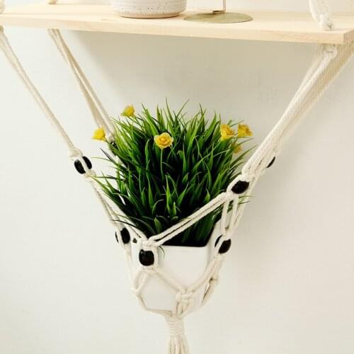 Large-sized Plant er Basket Handmade Fine Rope Flower Pot Plant Lanyard 4 Legs