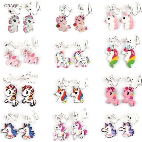 GRACE JUN 12 Pairs/sets Mermaid Unicorn Clip on Earrings Without Pierced for Women Girl Kids No Hole Earrings Wholesale Price