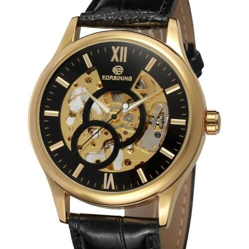 FORSINING Mens Watch Hollow Out Dial Mechanical Watch Stainless Steel Skeleton Leather Strap Luminous Function Wristwatch