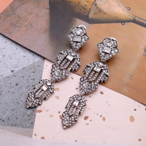Long Statement Rhinestone Earrings Stud Alloy Chunky Exaggerate Jewelry For Women
