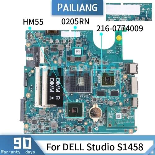 For DELL Studio S1458 Mainboard CN-0205RN 1P-009CJ00-8000 216-0774009 HM55 DDR3 Laptop motherboard tested OK