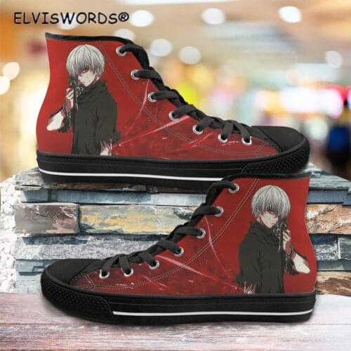 ELVISWORDS Anime Pattern Classic High Top Vulcanized Shoes for Men Comfortable Mans Fashion Walking Shoes Leisure Males Flats