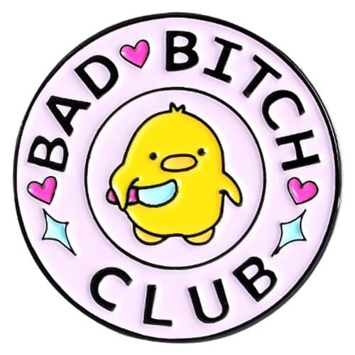 Bad Bitch Club Enamel Lapel Pins Chick Holding A Knife Brooches Badges Fashion Backpack Pin Gift for Friends Hip Hop Jewelry