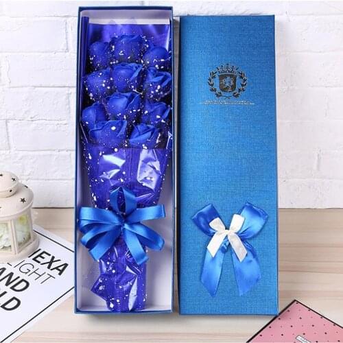 Blue soap flower plush bouquet toy Valentines Day birthday Gifts toy cat gift box