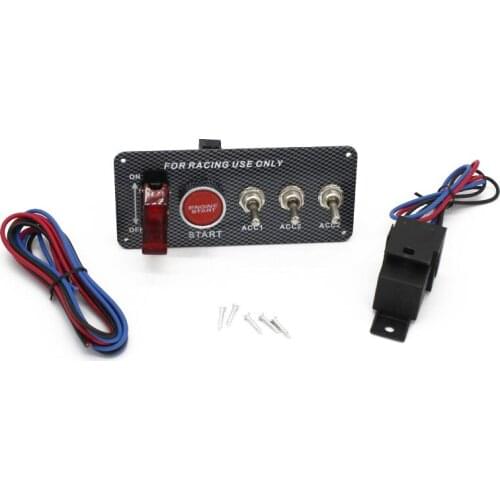 Racing 12V Racing Ignition Switch Panel Engine Start Push Button Toggle Switch 4in1 Carbon Fiber JG-EB01