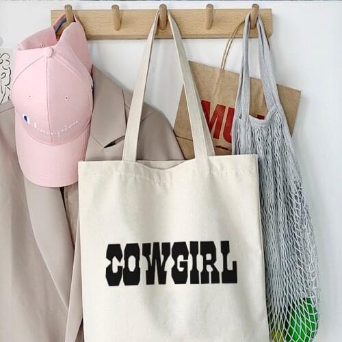 Harajuku COWGIRL letter print canvas bag large capacity Vintage new cartoon ins Women shopper bag casual chic women shoulder bag