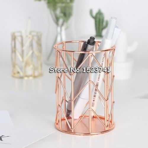 1pcs Rose Gold Metal Pen Holder Box Case Organizer Home Desk Stationery Decor Office School Desk Accessories Supplies