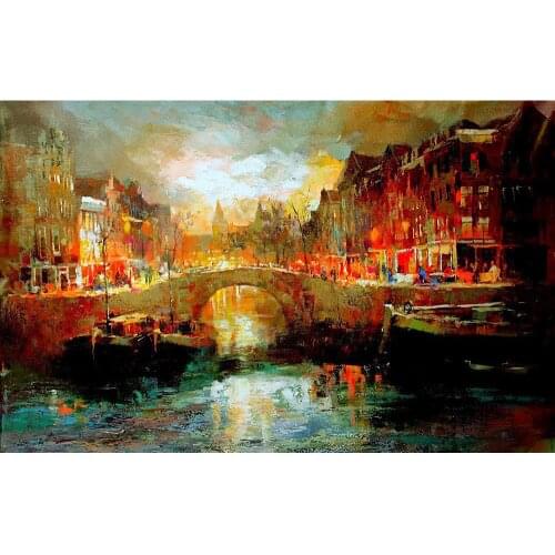 Canvas art City Amsterdam Oil painting reproduction Willem Haenraets Impressionist Paintings Landscapes Cityscape Hand painted
