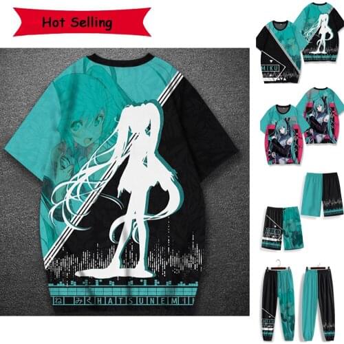 Anime Vocaloid Miku Cosplay Costumes T-Shirt Short Suit Brand Clothing Men O-Neck Beach Shorts Wimming T Shirt Sports Trousers