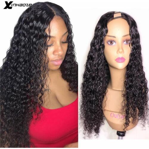 Curly U Part Human Hair Wig 150 Density Brazilian Remy Human Hair Upart Wig Water Wave Curly Middle Part U Shape Wig Xinhaoze